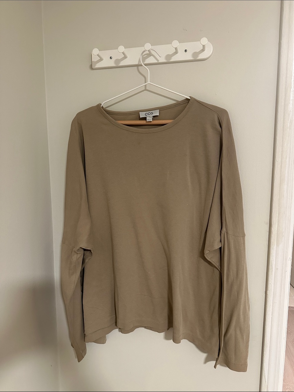 COS Relaxed Long Sleeve Crewneck Top in Taupe